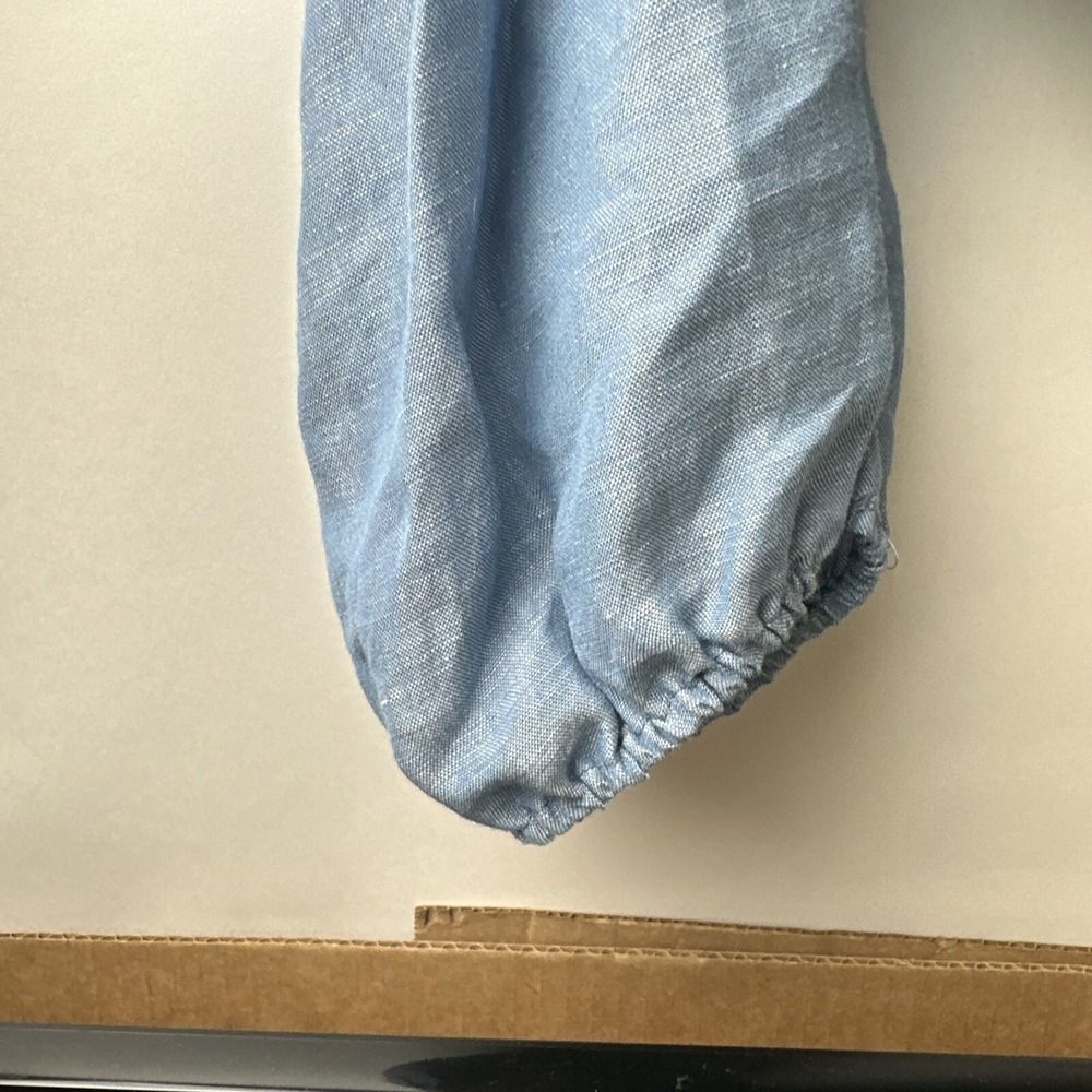 Free People Women's Blue Off Shoulder Top Ballon Sleeve‎ M Boho Linen Festival - Picture 5 of 11